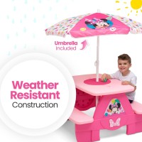 Delta Children 4 Seat Activity Picnic Table With Umbrella And Lego Compatible Tabletop Minnie Mouse