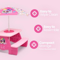 Delta Children 4 Seat Activity Picnic Table With Umbrella And Lego Compatible Tabletop Minnie Mouse