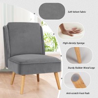 Giantex Set Of 2 Velvet Accent Chair, Comfy Single Sofa Chair W/Rubber Wood Legs, Modern Upholstered Leisure Living Room Chair, Cute Armless Side Chair For Meeting Room, Coffee Shop, Bedroom, Gray