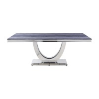 Acme Cambrie Dining Table In Faux Marble And Mirrored Silver Finish