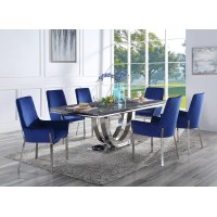 Acme Cambrie Dining Table In Faux Marble And Mirrored Silver Finish