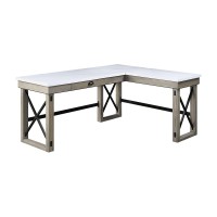 Acme Talmar Writing Desk With Lift Top In Marble Top & Rustic Oak Finish