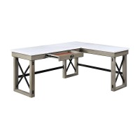 Acme Talmar Writing Desk With Lift Top In Marble Top & Rustic Oak Finish