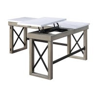 Acme Talmar Writing Desk With Lift Top In Marble Top & Rustic Oak Finish