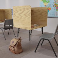 Stand-Alone Study Carrel With Top Shelf - Height Adjustable Legs And Wire Management Grommet - Oak Finish