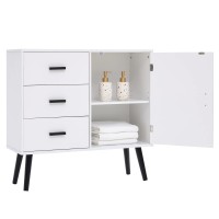 Iwell Storage Cabinet, Bathroom Storage Cabinet With Door And Adjustable Shelf, 3 Drawers Dresser For Bedroom, Kitchen Storage Cabinet, Accent Cabinet For Living Room, Entryway, White