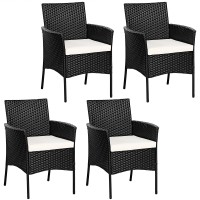 Tangkula 4 Pieces Patio Wicker Chair, Outdoor Pe Rattan Armchairs With Removable Cushions, Patio Dining Resin Wicker Chairs For Garden, Poolside, Lawn, Porch And Backyard (Black)