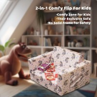 Truwelby Kids Sofa, Children'S 2 In 1 Convertible Relaxing Sofa To Lounger - Extra Soft Flip Open Chair & Sleeper, Cute Dinosaur Print Toddler Chairs Kids Couch For Kids Girls Boys, Polyester