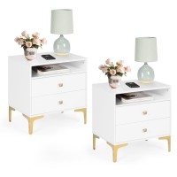 Aileekiss Nightstands Set Of 2 With Wireless Charging Function Wooden Night Stands 2 Sets With Drawers And Open Shelf Storage End Table Home Bedside Table For Bedroom (White 2 Sets)