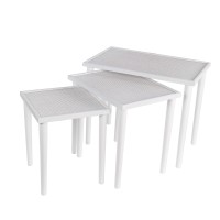 Benjara Set Wooden Accent Table With Mesh Design Top, Set Of 3, White
