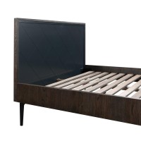 Cross Design Wooden Queen Size Bed with Sleek Tubular Legs, Gray and Brown