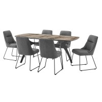 Benjara Rectangular Ceramic Top 7 Piece Dining Table Set, Gray