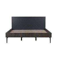 Cross Design Wooden King Size Bed with Sleek Tubular Legs, Gray and Brown