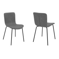 Metal and Fabric Dining Chair, Set of 2, Gray and Black