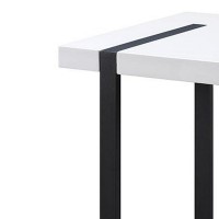 Two Tone Modern End Table with Metal Legs, White and Black