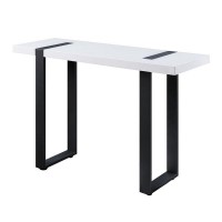Two Tone Modern Sofa Table with Metal Legs, White and Black