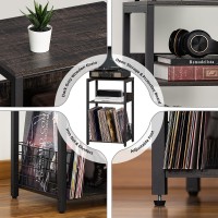 Lelelinky Farmhouse End Table 3 Tier Record Player Stand With Storage Up To 100 Albums Turntable Stand Dark Grey Records Vinyl S