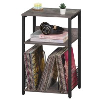 Lelelinky 3 Tier End Table Record Player Stand With Storage Up To 100 Albums Turntable Stand For Vinyl Light Gray Couch Nights