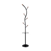 Benjara Tree Coat Rack With Metal Frame And Umbrella Stand, Black