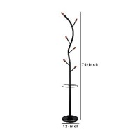 Benjara Tree Coat Rack With Metal Frame And Umbrella Stand, Black