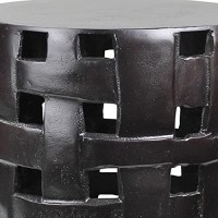 Benjara Metal Side Table With Interwoven Drum Base, Black