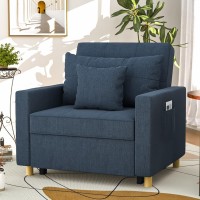 Yodolla Navy Single Sofa Bed Chair, 3-In-1, Adjustable Backrest, Wood And Steel Frame, 800Lb Capacity, With Pillow And Cushion