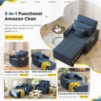 Yodolla Navy Single Sofa Bed Chair, 3-In-1, Adjustable Backrest, Wood And Steel Frame, 800Lb Capacity, With Pillow And Cushion