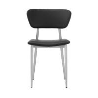 Benjara Set Faux Leather Dining Chair With Curved Open Back, Set Of 2, Black And Silver