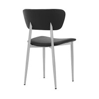 Benjara Set Faux Leather Dining Chair With Curved Open Back, Set Of 2, Black And Silver