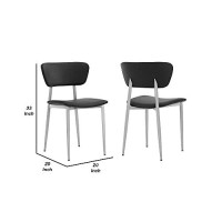 Benjara Set Faux Leather Dining Chair With Curved Open Back, Set Of 2, Black And Silver