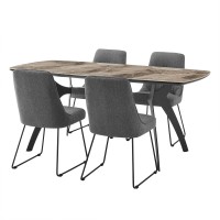 Benjara Rectangular Ceramic Top 5 Piece Dining Table Set, Gray