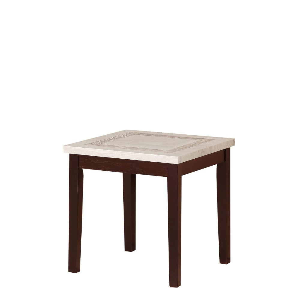 Benjara End Table With Faux Marble Top, White And Brown