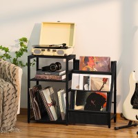 Lelelinky Black End Table Record Player Stand With Vinyl Storage 3 Tier Side Table With Display Shelf Storage Up To 150 Albums I