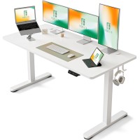 Fezibo Electric Standing Desk, 63 X 24 Inches Height Adjustable Stand Up Desk, Sit Stand Home Office Desk, Computer Desk, White