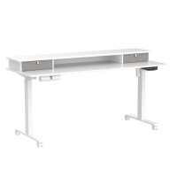 Fezibo 60 X 24 Inch Height Adjustable Electric Standing Desk With Double Drawer, Stand Up Desk With Storage Shelf, Sit Stand Desk, White