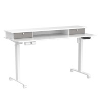 Fezibo 55 X 24 Inch Height Adjustable Electric Standing Desk With Double Drawer, Stand Up Desk With Storage Shelf, Sit Stand Desk, White