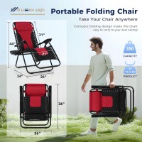 Maison Arts Padded Zero Gravity Lawn Chair Foldable Patio Recliner Anti Gravity Lounge Chair W/Pillow & Cup Holder Outdoor Camp Chair For Poolside Backyard Beach  Support 350Lbs  Red