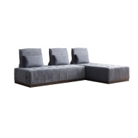 Sectional with Tufted Fabric Upholstered Seats, Dark Gray