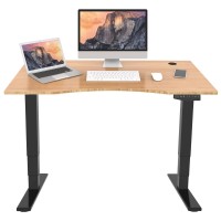 Flexispot Bamboo 3 Stages Dual Motor Electric Standing Desk 48X24 Inch Contour Whole-Piece Board Height Adjustable Desk Electric Stand Up Desk Sit Stand Desk(Black Frame + Bamboo Curved Desktop)