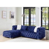 Acme Syxtyx Sectional Sofa With 4 Pillows In Blue Velvet
