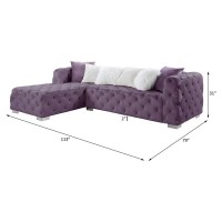 Acme Qokmis Tufted Upholstered Sectional Sofa With 6 Pillows In Purple Velvet