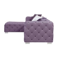 Acme Qokmis Tufted Upholstered Sectional Sofa With 6 Pillows In Purple Velvet