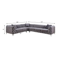 Acme Wugtyx Tufted Sectional Sofa With 3 Pillows In Dark Gray Velvet