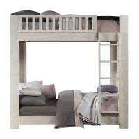 Acme Cedro Twin Over Twin Bunk Bed With Wood Ladder In Weathered White