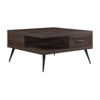 Acme Harel Wooden Coffee Table With Storage Drawer And Metal Legs In Walnut