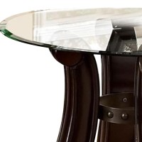 End Table with Round Glass Top and Scrolled Body, Brown