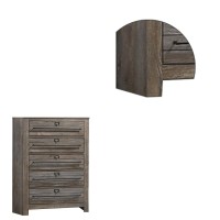 Chest with 5 Drawers and Grain Details, Taupe Brown