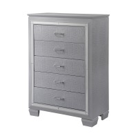 Chest with 5 Textured Drawers and Mirror Trim, Silver