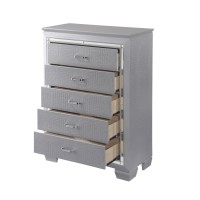 Chest with 5 Textured Drawers and Mirror Trim, Silver