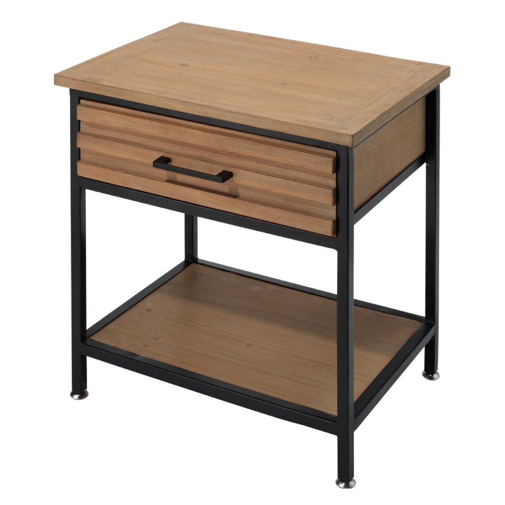 Benjara Side Table With Metal Base And 1 Drawer, Brown And Black